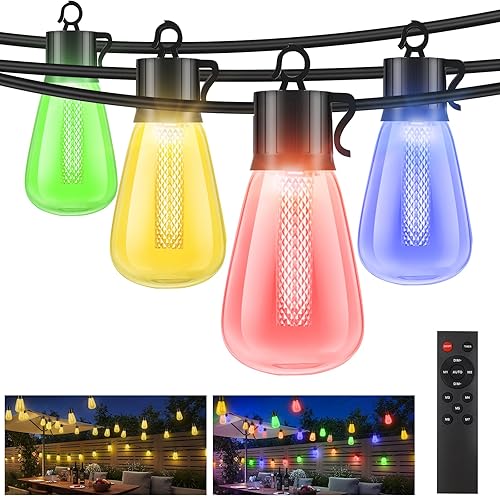 Miniatura 9 de litogo Guirnalda de luces LED para exteriores con control remoto, 232 pies (116 x 2) luces impermeables para patio con bombillas Edison ST38