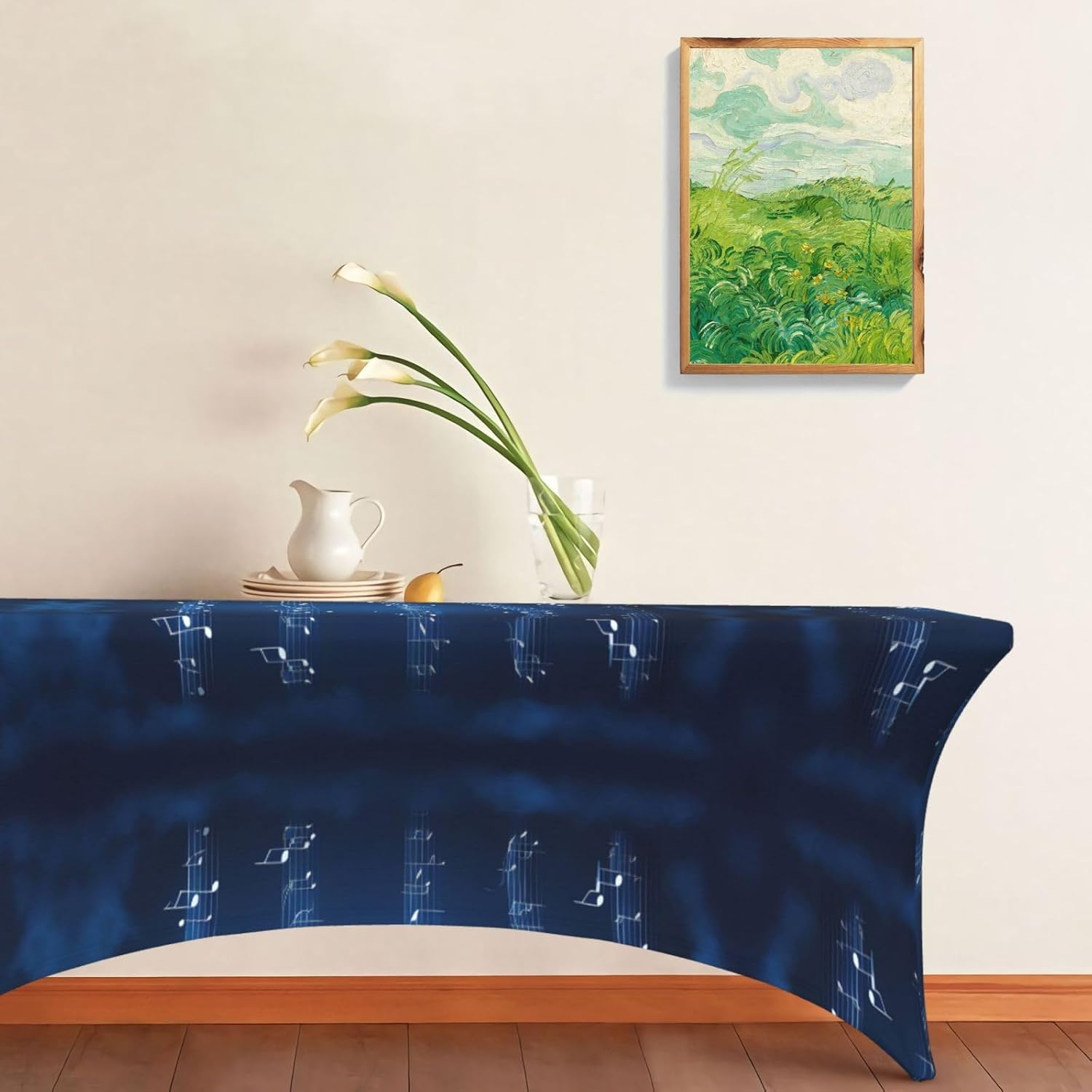 Blue Musical Notes Print Table Cover Rectangular Tablecloth for 6-Foot Tables for Wedding Banquets Outdoor