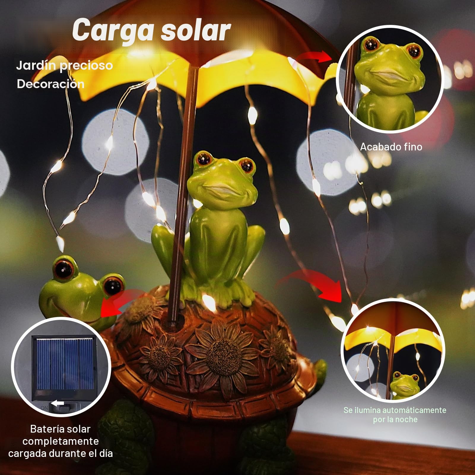 Syfunlv Decoración Solar de Jardín con Rana - Estatua Divertida con Lámpara para Exteriores