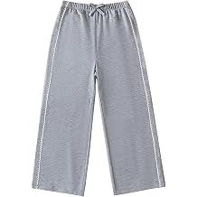 SOBOWO Girls Wide Leg Dress Pants Flowy Loose Solid Color Floral Elastic Waist Baggy Casual School Leg Pants Size 6-14Y