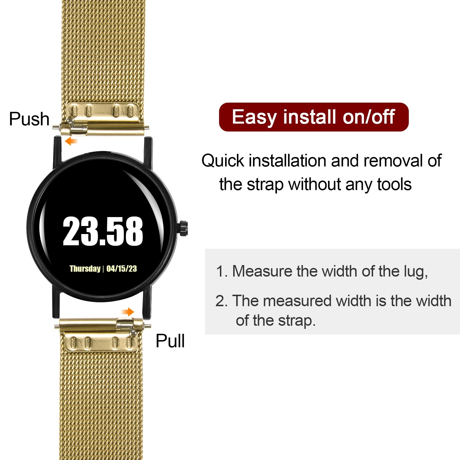 QUARKZMAN Correa de Reloj de Malla de Acero Inoxidable con Liberación Rápida, Correa de Reloj Metálica Ajustable para Hombres y Mujeres
