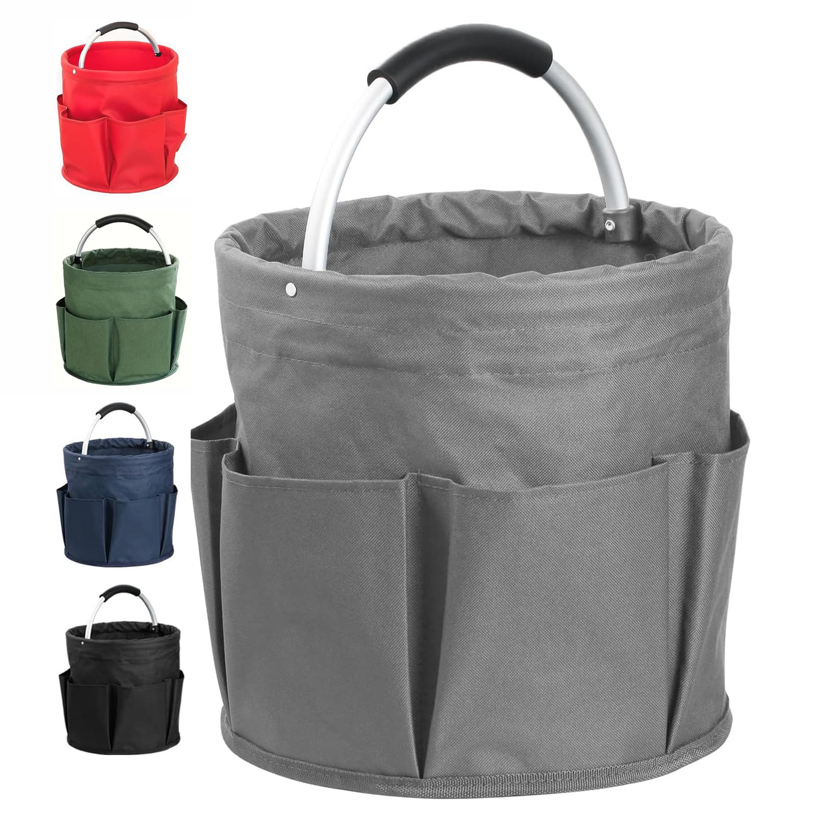 Cubstone 17L Cleaning Caddy With Handle,Foldable storage basket Caddy Bag for Space Saving,Multi Pocket Bucket Organiser for Cleaning Products,Housekeeping,Garden Tools,Toiletries(Grey,B)