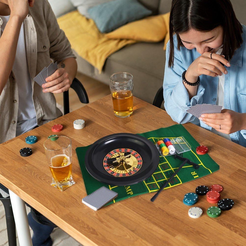 Wudaizhi Juego De Ruleta De Casino De 10 Pulgadas con Fichas De Mantel para Bar, Fiesta, Herramientas Divertidas, Juego De Mesa De Entretenimiento