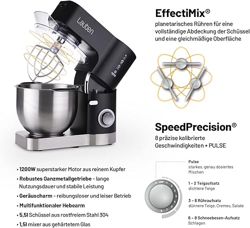 Miniatura 5 de Kitchen Machine 1200BC Procesador de alimentos con motor de cobre y caja de cambios totalmente metálica Mezclador de vidrio templado de 1200 W de