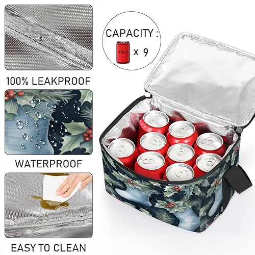 Miniatura 5 de Bolsa de almuerzo aislada con temática clásica navideña, reutilizable, bolsa de almuerzo cuadrada para adultos y hombres, lonchera más fresca para