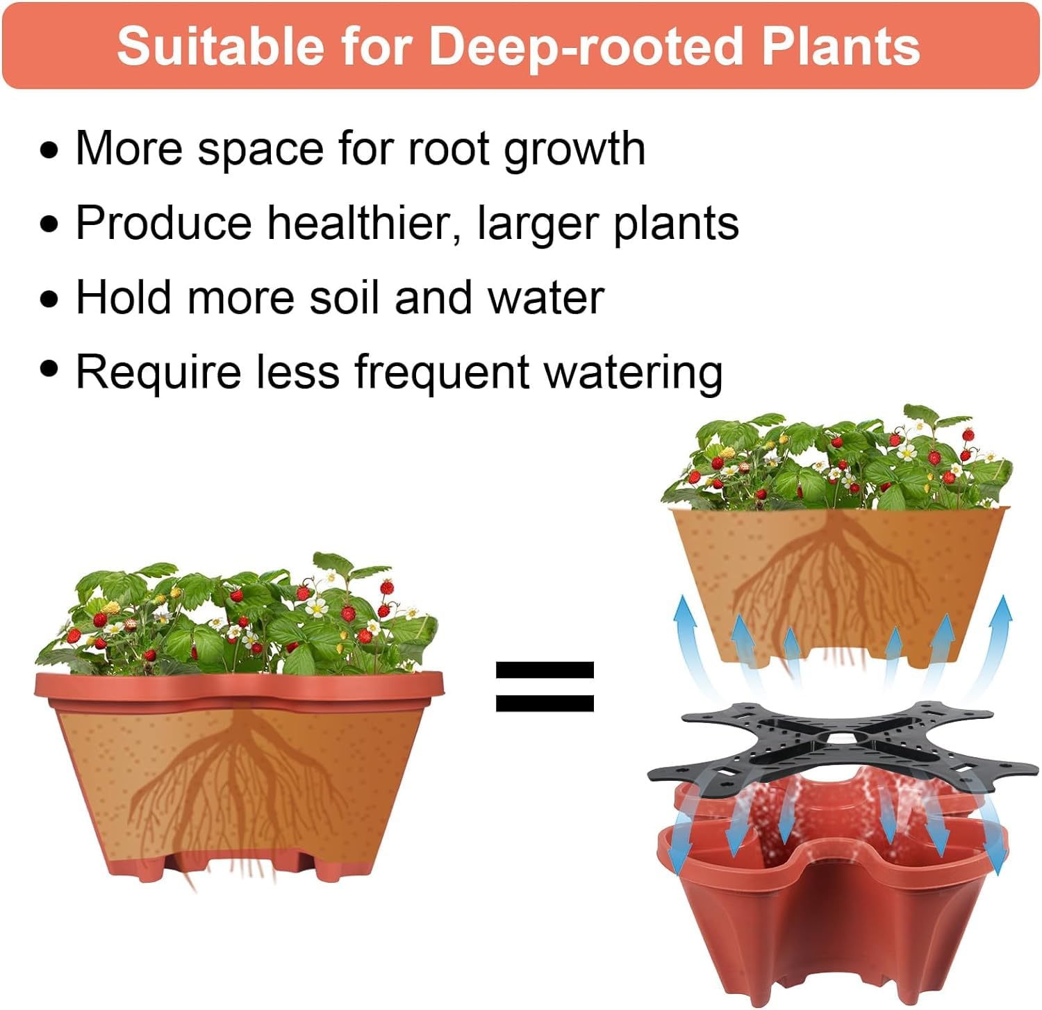 Jardinière empilable, Tour de Jardin Verticale, Ensemble de jardinières Verticales pour Fraises, Herbes, Fleurs (Terracotta, 4 Niveaux)