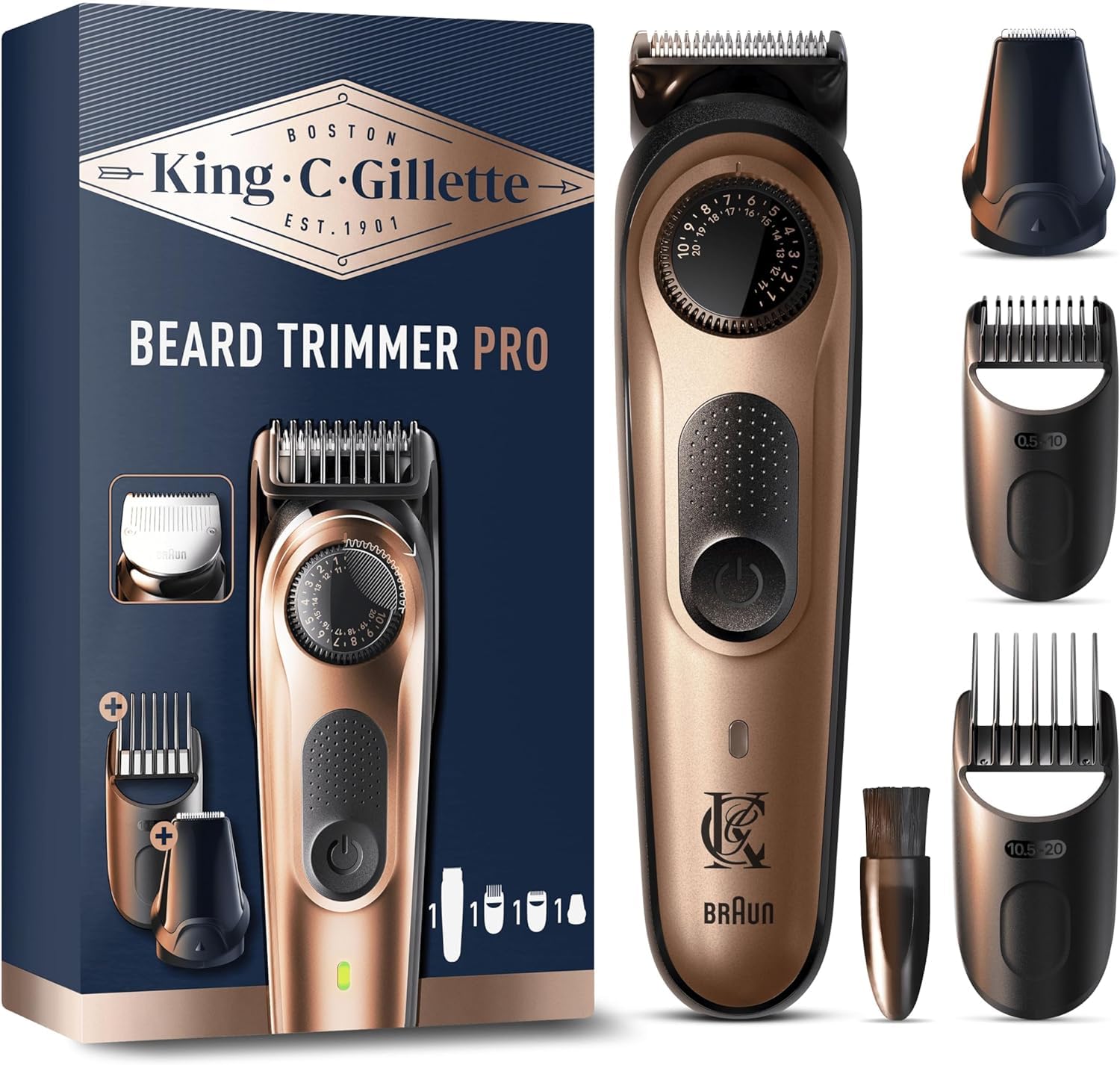 King C. GilletteMen's Electric Beard Trimmer PRO, Electric Razor for Men With Precision Wheel For 40 Beard Lengths, Lifetime Sharp Blades, Washable Head & Combs, With 2 Different Combs For All Beards