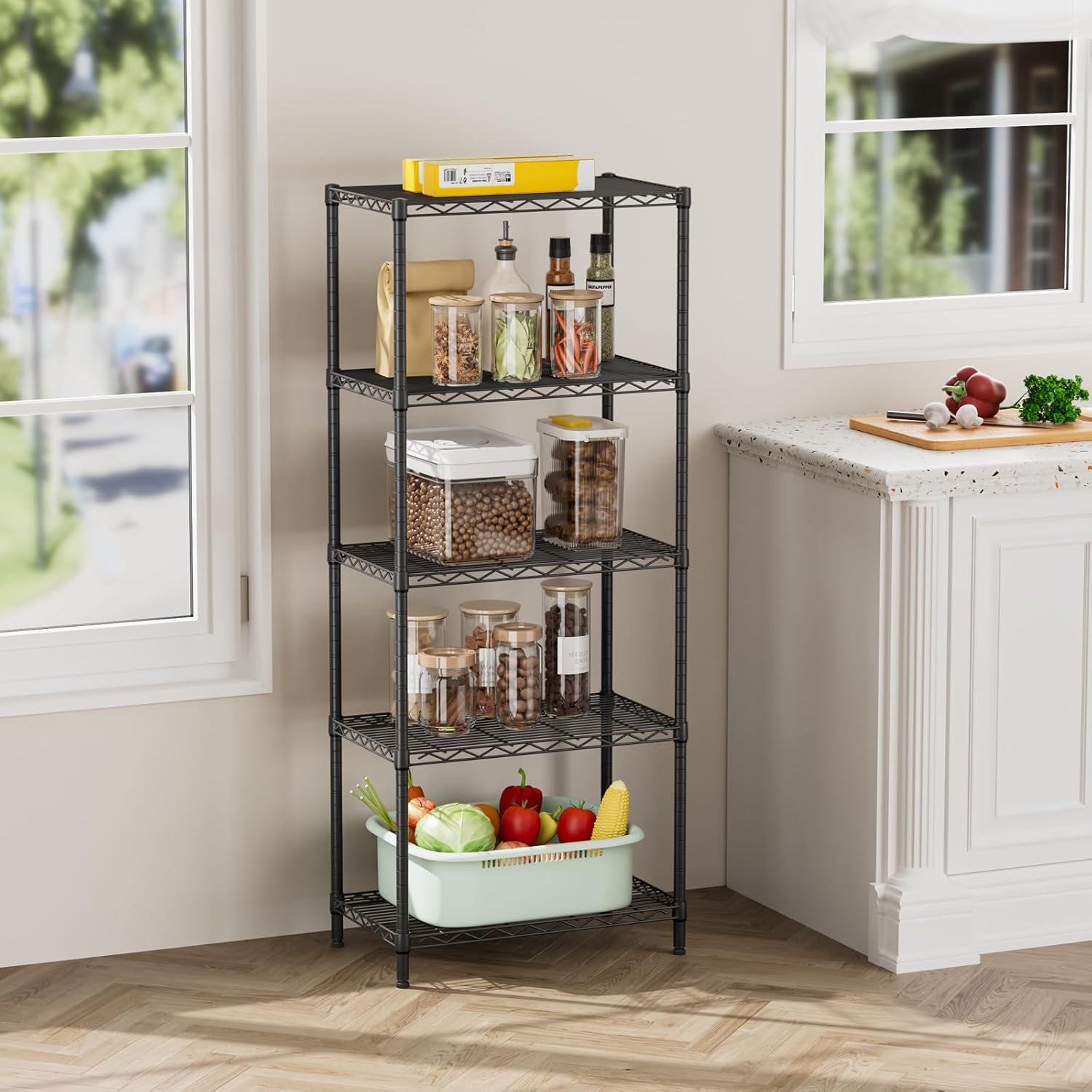 SINGAYE 5 Tier Storage Shelves Wire Shelving Unit Shelve Metal Kitchen Laundry Room Organization Home Pantry Closet Bathroom Organizers Garage Rack Estantes para Cocina 14" D x 24" W x 59.5" H Black - Image 8
