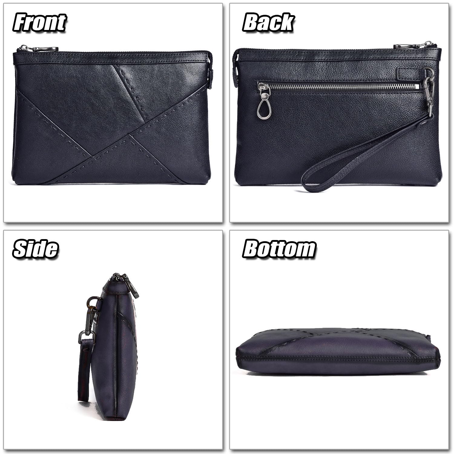 Grand Pochette de Poignet pour Homme, Sac à Main en cuir de vache tanné au végétal, Sacs Business Formelle Hommes Grand Portefeuille Polyvalent Mode Porte-documents