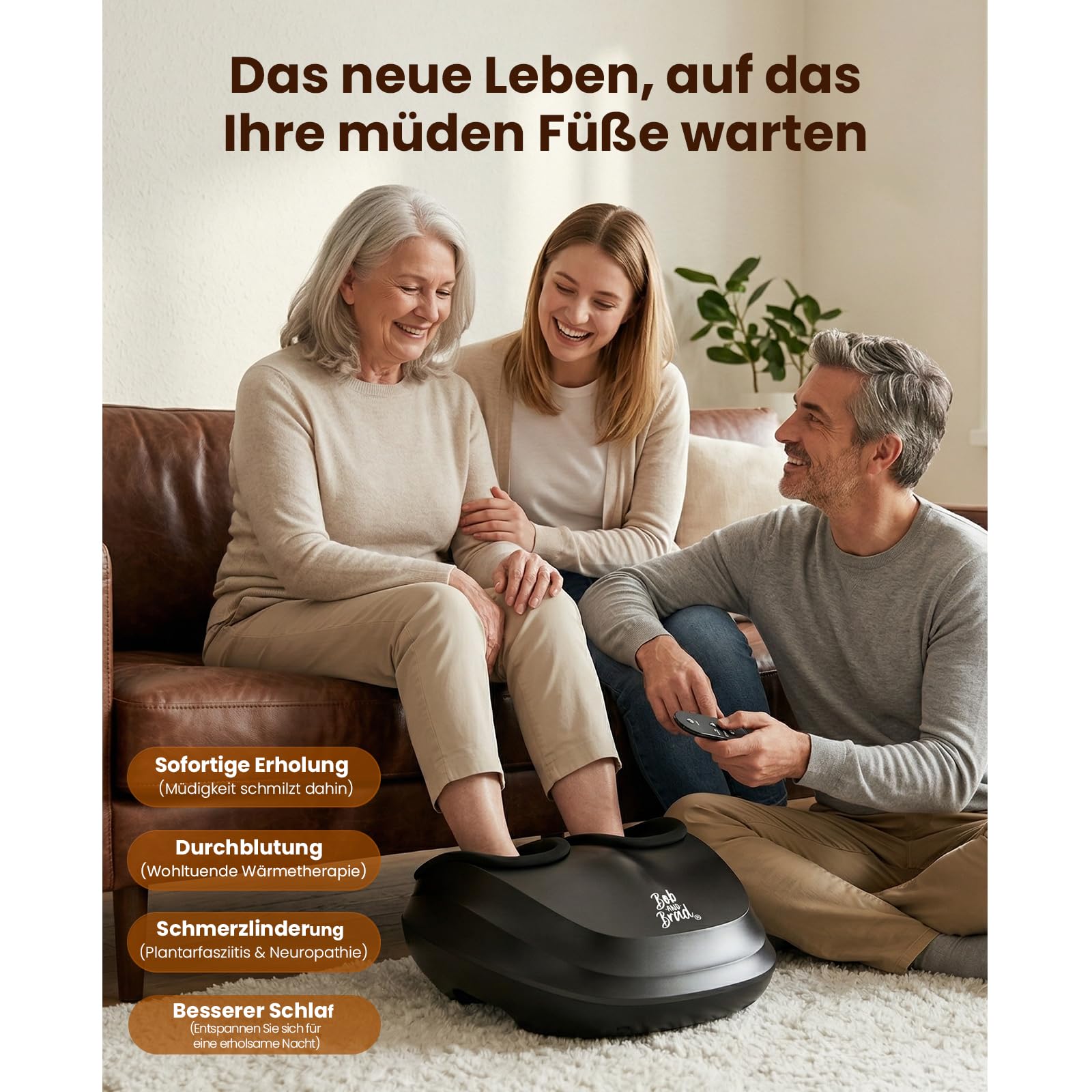 Bob and Brad Lite Fußmassagegerät mit Wärmefunktion, Knetenmassage und Kompression, Shiatsu Fussmassagegerät Elektrisch für Schmerzlinderung bis Schuhgröße 45, Geschenke für Männer Frauen