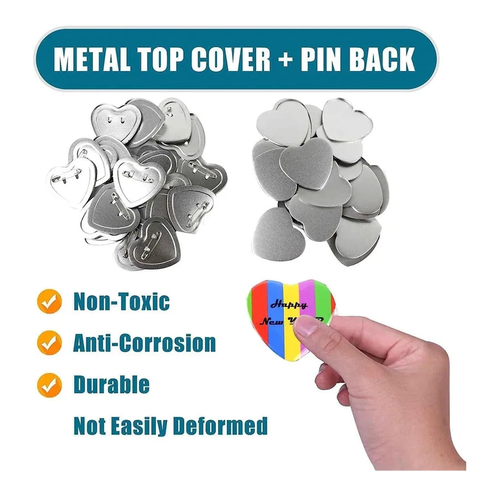 Pièces de fabrication de boutons de badges en forme de cœur en métal
