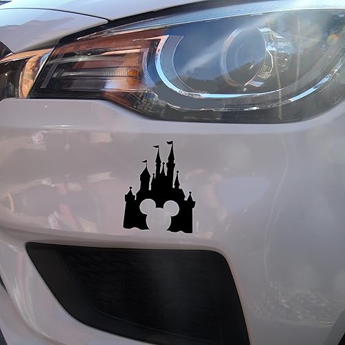 Miniatura 5 de Calcomanía inspirada en Mickey de Castillo de cuento de hadas con cara de ratón, viene en varios tamaños y colores (2.0 in x 1.6 in, blanco)