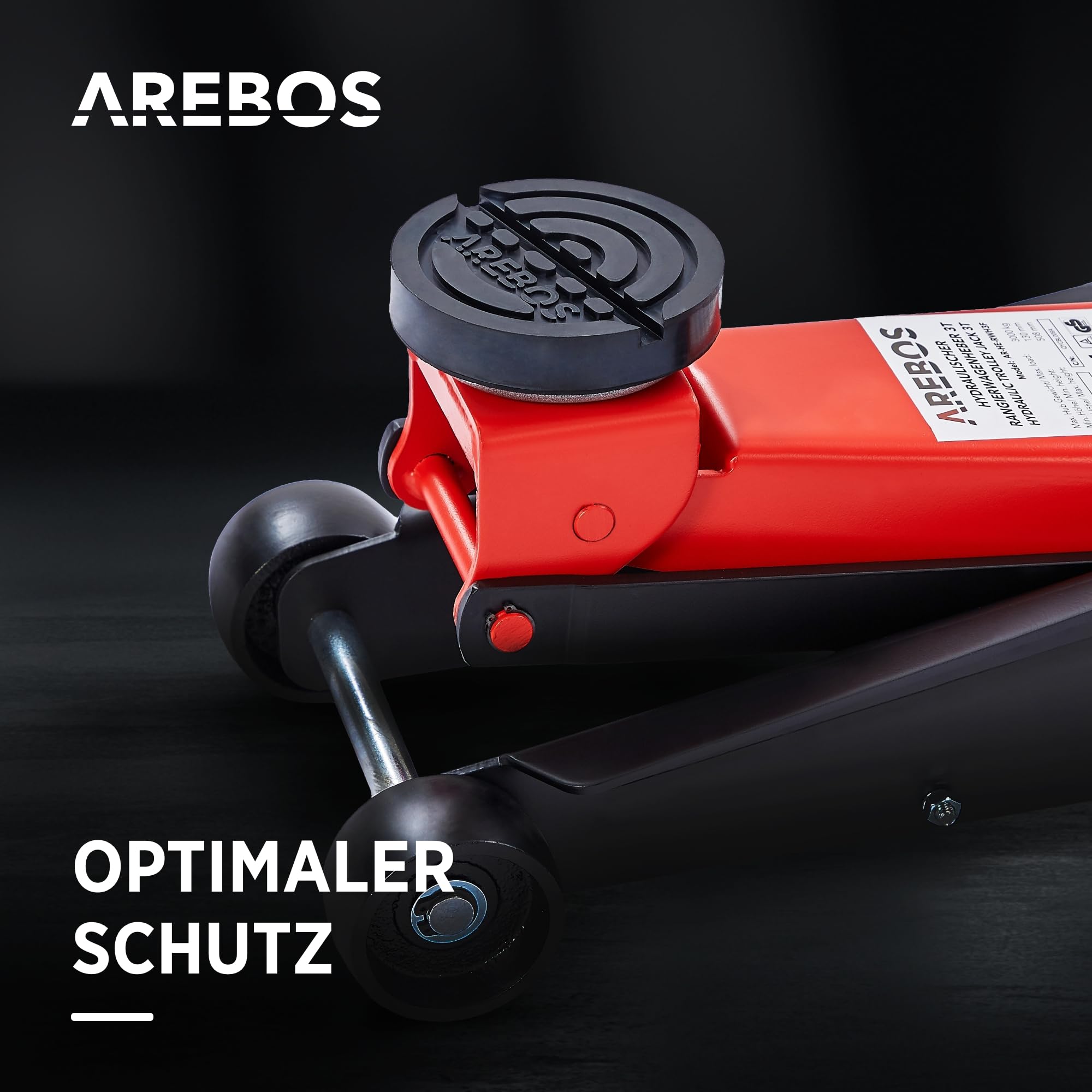 Arebos 3T Hydraulischer Rangierwagenheber mit integriertem Fußpedal | Unterfahrhöhe 130-508 mm | 2 Gummi-Auflagen | Wagenheber Jack 360° Rollen | Heber Ständer KFZ Auto PKW