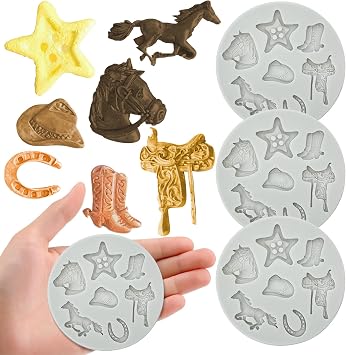 Cowboy Molds for Chocolate, 4-Pack Western Silicone Molds | 7 Cavity Candy Molds for Cake Decoration Cupcake Topper Gum Paste Clay