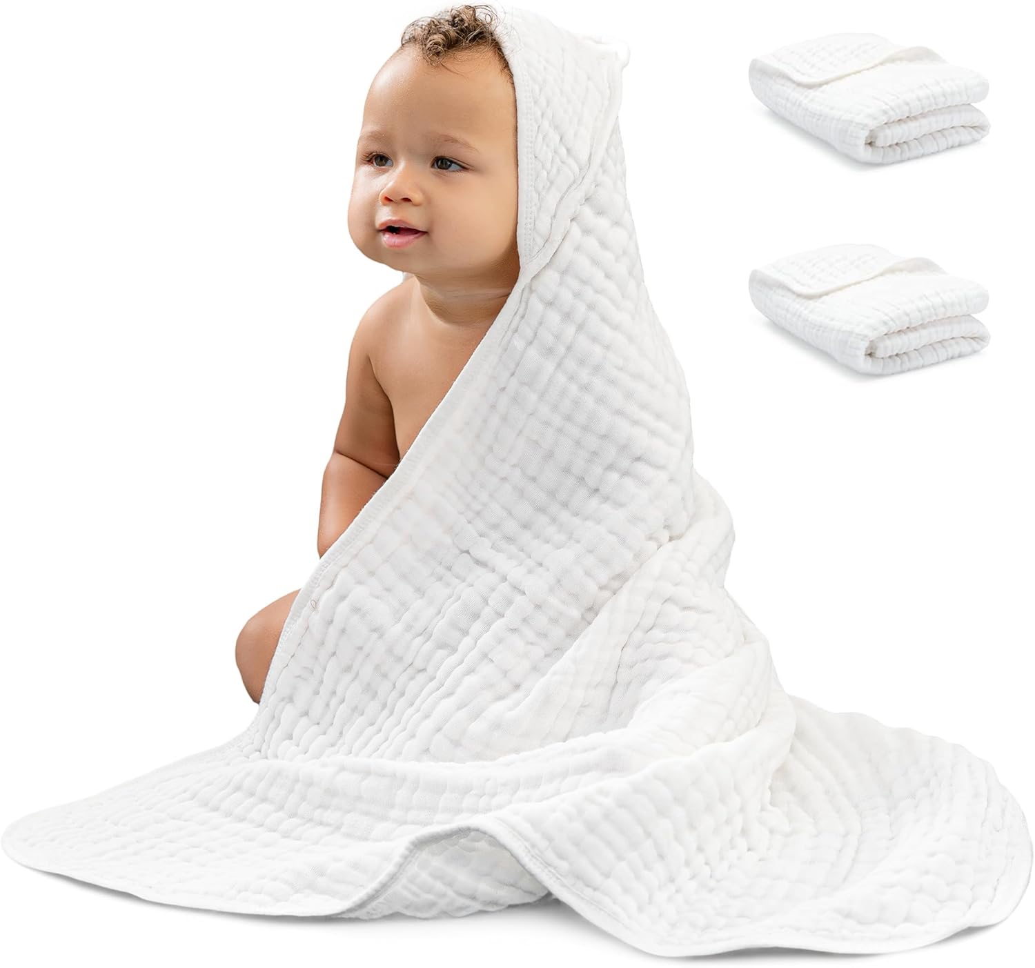 Comfy Cubs 2-Pack Large Hooded Muslin Cotton Baby Towels