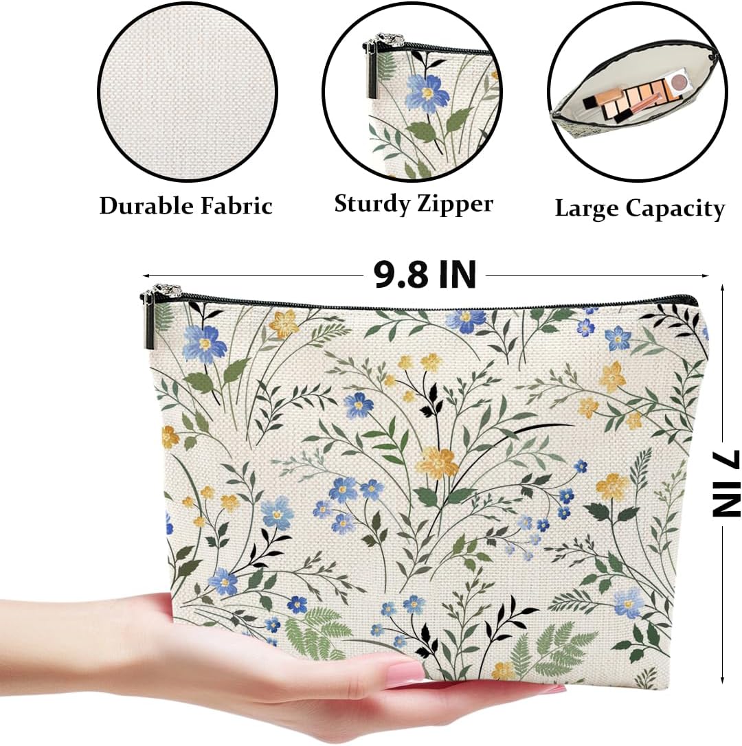 4 Pcs Watercolor Wildflower Makeup Bag, Botanical Cosmetic Bags Plant Lover Friendship Gifts for Women Sister Bestie Mom Friend Thanksgiving Christmas Birthday Gifts Travel Toiletry Bag Accessories - Image 2