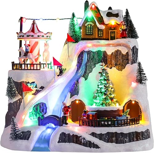 Miniatura 14 de WONDER GARDEN Casas de pueblo navideño, casas de Navidad, aldea - Estación de policía musical iluminada, edificios coleccionables con automóvil