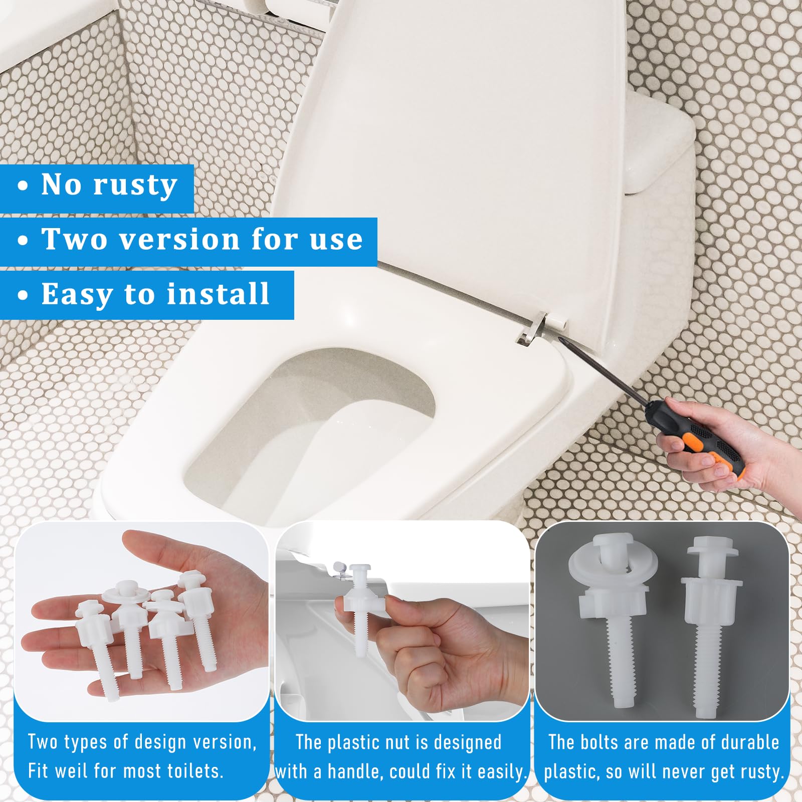 4 Set Toilet Seat Screws Bolts Replacement Kit Replacement Toilet Seat Hinge Bolt Screws with Nuts Washers Universal White Plastic Toilet Seat Screws Toilet Seat Repairing Fixing Accessories - Image 4