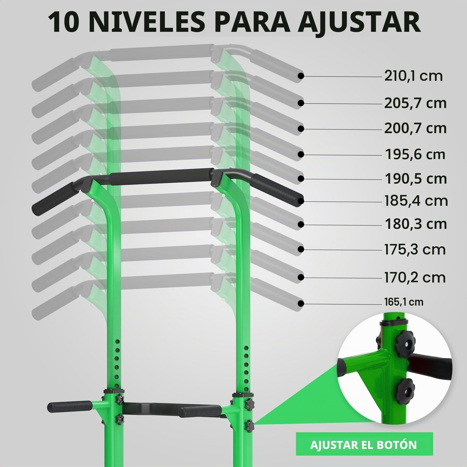 DlandHome - Silla romana con musculación, ajustable, dips, tracción, barra de tracción en los pies, estación de tracción abdominal, reposabrazos, fitness, color verde y negro