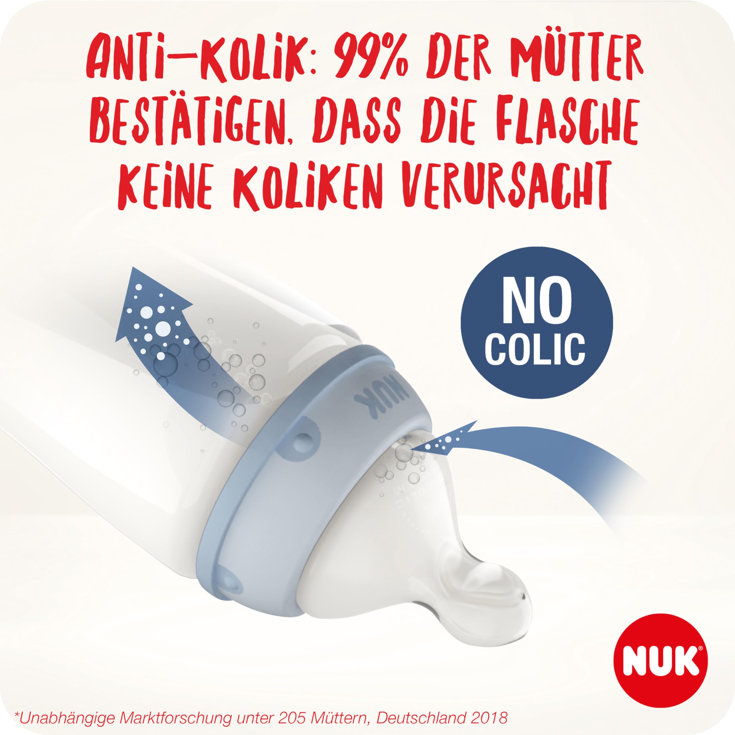 NUK Perfect Start First Choice+ Babyflaschen-Set | 0–6 Monate | 4 x Flaschen mit Temperaturkontrolle, Schnuller, Flaschenbürste & mehr | BPA-frei | grau & weiß | 10-teilig