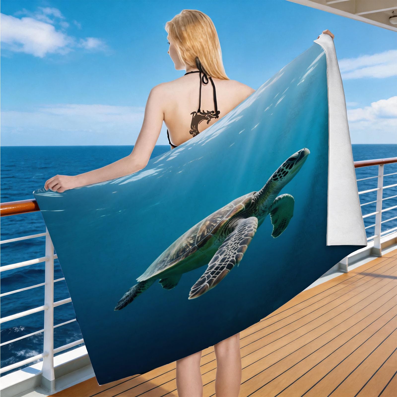 Hongduo Microfiber Quick Dry Beach Towel Ocean Sea Turtle, 3D Nature Scene Beach Towels Absorbent Fast Drying Bath Towels, Travel Camping Gym Swimming Bathroom (100x200cm)