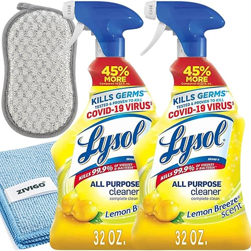 2 Lysol' Limpiador multiusos, spray desinfectante y desinfectante, para limpiar y desodorizar, aroma a brisa de limón, 32 onzas, paño de limpieza de
