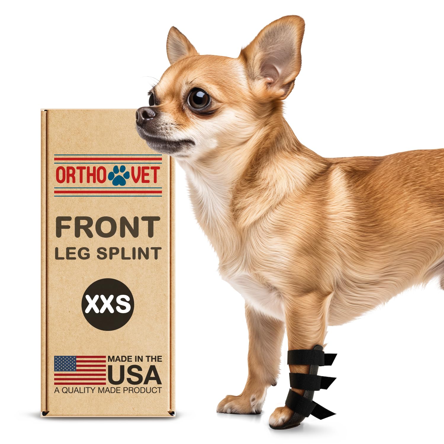 OrthoVet Standard Front Leg Brace for Dogs with Injuries, Arthritis, or Licking Prevention, Durable & Lightweight Post-Surgery Protection for Pets - XXS