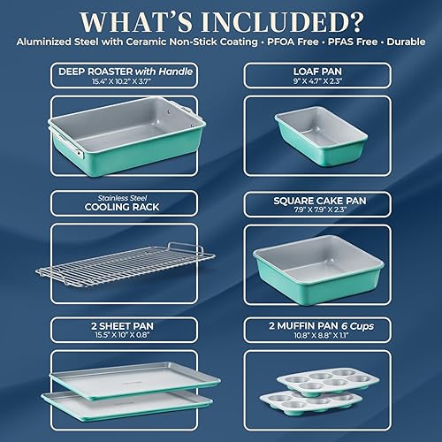 Miniatura 2 de Juego de 8 utensilios apilables para hornear, acero aluminizado con revestimiento antiadherente de cerámica, sin PFOA ni PFAS, horneado saludable,