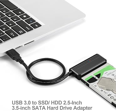 SATA to USB Cable USB 3.0 to 2.5 3.5 inch Hard Drive Adapter External Converter for SSD/HDD Data Transfer, with 12V/2A Power Supply, Support UASP, Black
