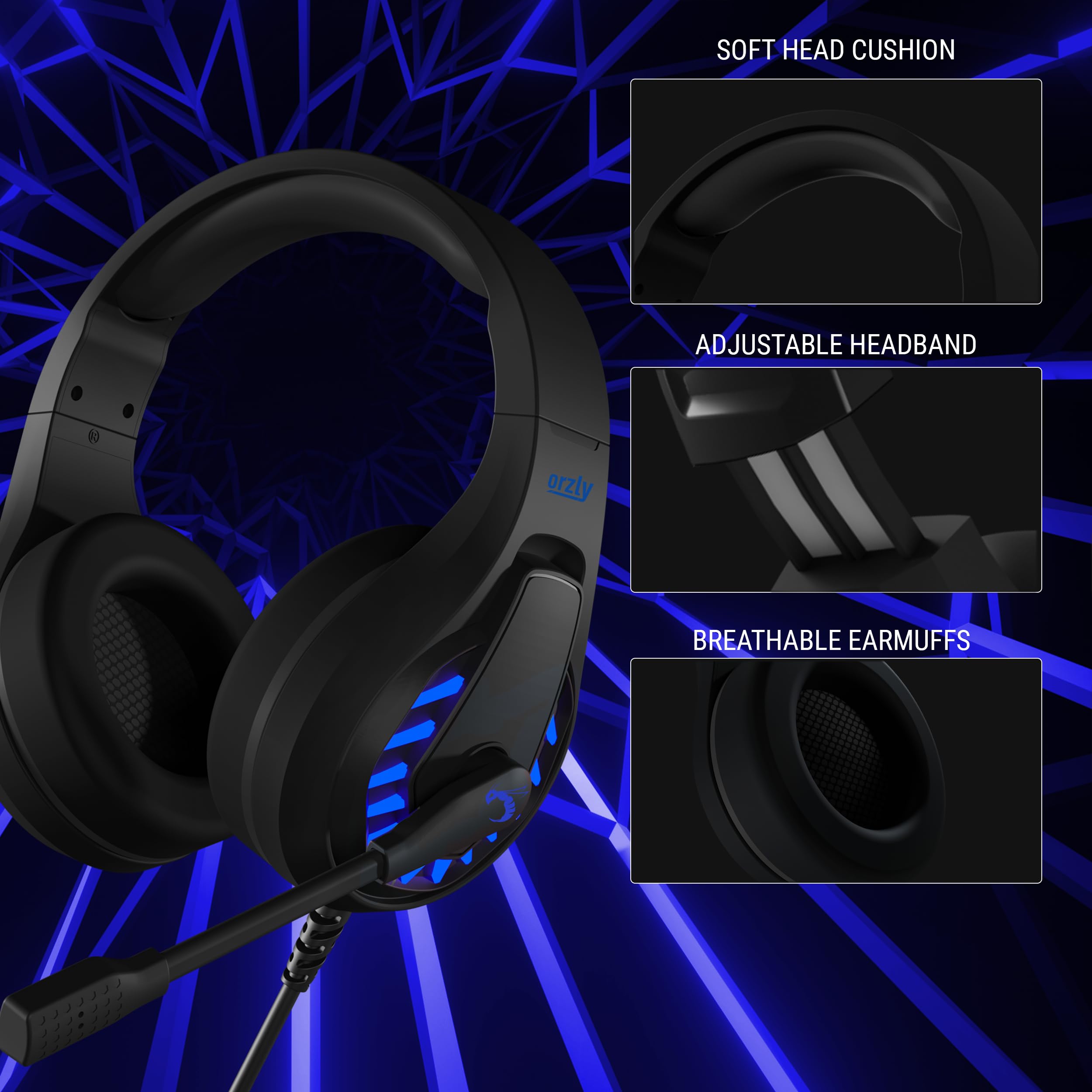 Orzly Gaming Headset for PC and Gaming Consoles compatible with PS5, PS4, XBOX SERIES X | S, XBOX ONE & Steam Deck with noise cancelling mic - RXH-30 Abyss Edition GIFT BOX Edition — view 6