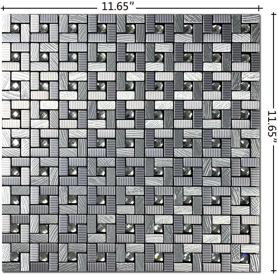 XUANINY 5-Sheet Peel and Stick Backsplash Tiles, self-Adhesive Aluminum Mosaic Sticker for Kitchen Wall Decoration (11.41"x11.41"x5 Sheets) (Printed Brown+Brown Mirror)