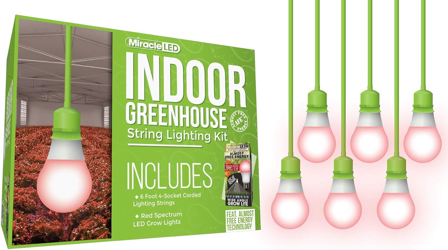 Miracle LED Single-Socket 6ft AFE Corded Indoor Greenhouse Kit with Red & Blue Spectrum Grow Light Bulbs (6-Pack)