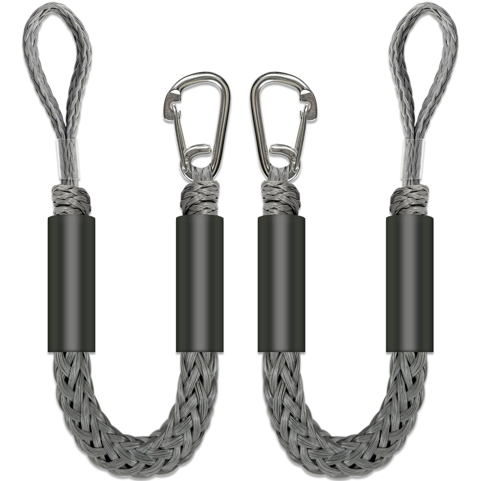 2.5 FeeT Boat Bungee Dock Lines 2PCS 316 Stainless Clip Boat Accessories Marine Grade Quickly Mooring (Grey, 2 1/2 Feet)