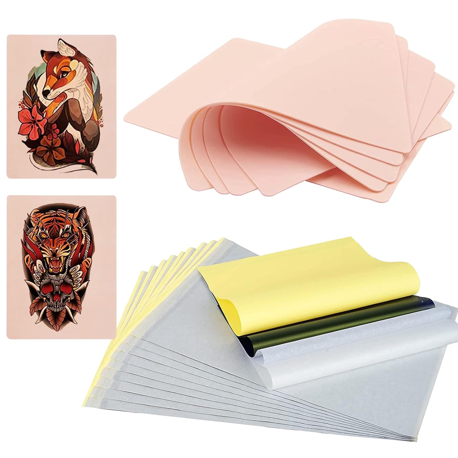 23Pcs Tattoo Practice Skin with Transfer Paper Kit - Gakonp Tattoo Skin Practice Kit 8Pcs Fake Skin 15Pcs Tattoo Tracing Paper 1MM Soft Silicone Skin Piel Sintetica for Tattoo Beginners Artists