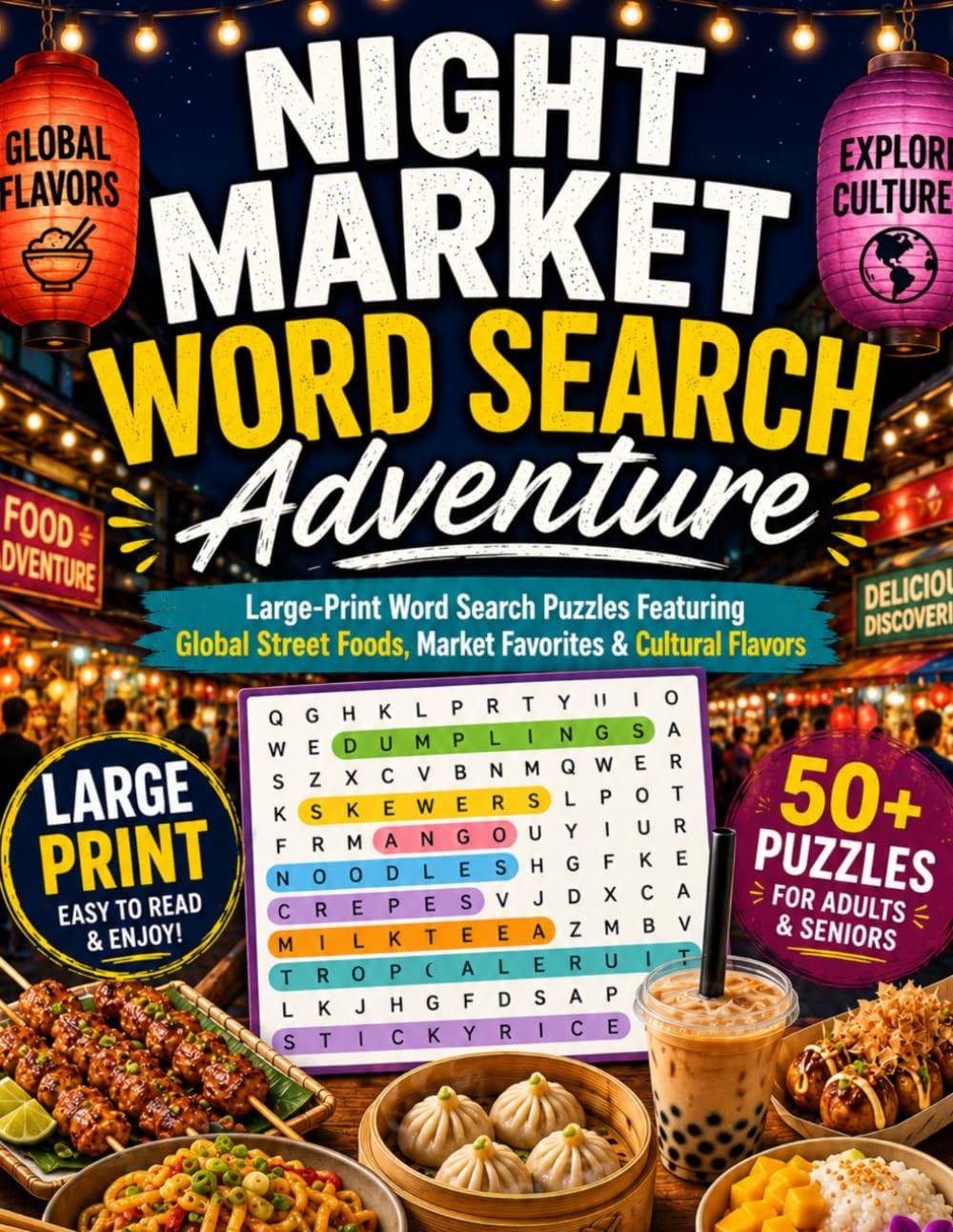 Night Market Word Search Adventure: Large-Print Food Puzzles Inspired by International Street Vendors & Cultural Flavors