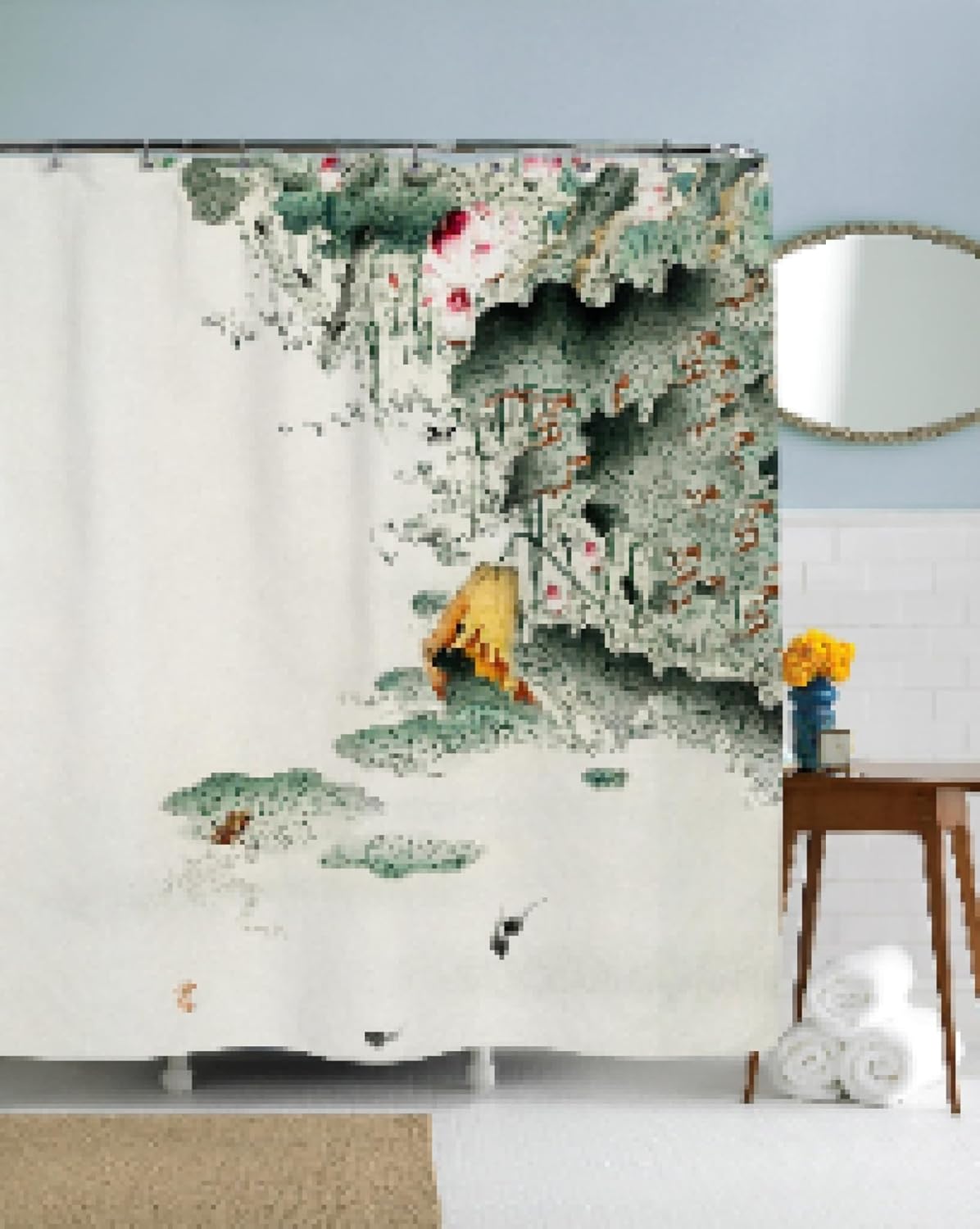 Nature Shower Curtain, Plant Bathroom Decor, Shower Curtain, Nature Art, Artistic Bathroom Decor Artwork with Hooks 55x104in(WxH)/140x265cm