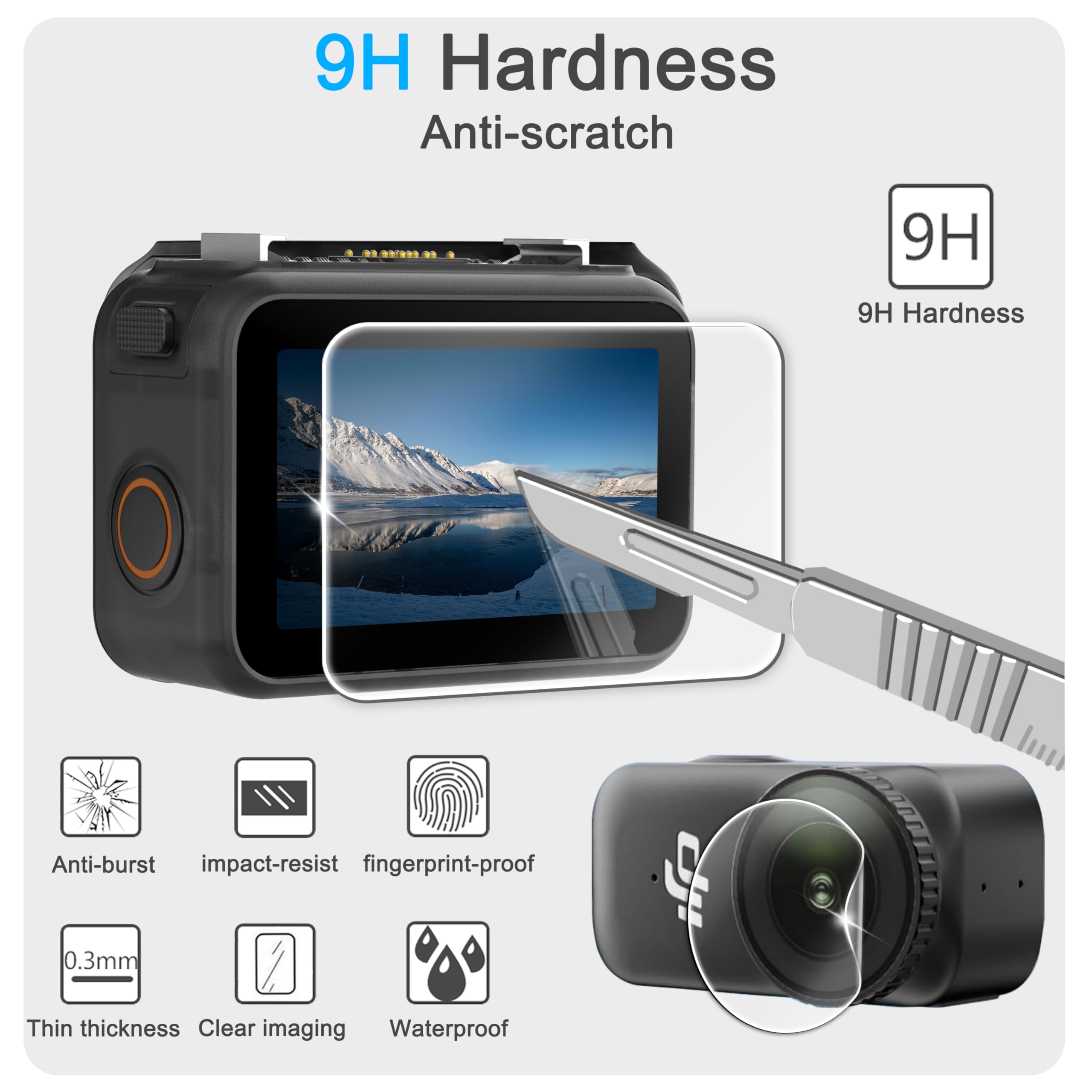 FiTSTILL Ochraniacz ekranu ze szkła hartowanego z silikonową osłoną obiektywu do DJI Osmo Nano, twardość Ultra HD 9H, odporne na zarysowania, bez pęcherzyków powietrza, akcesoria nano