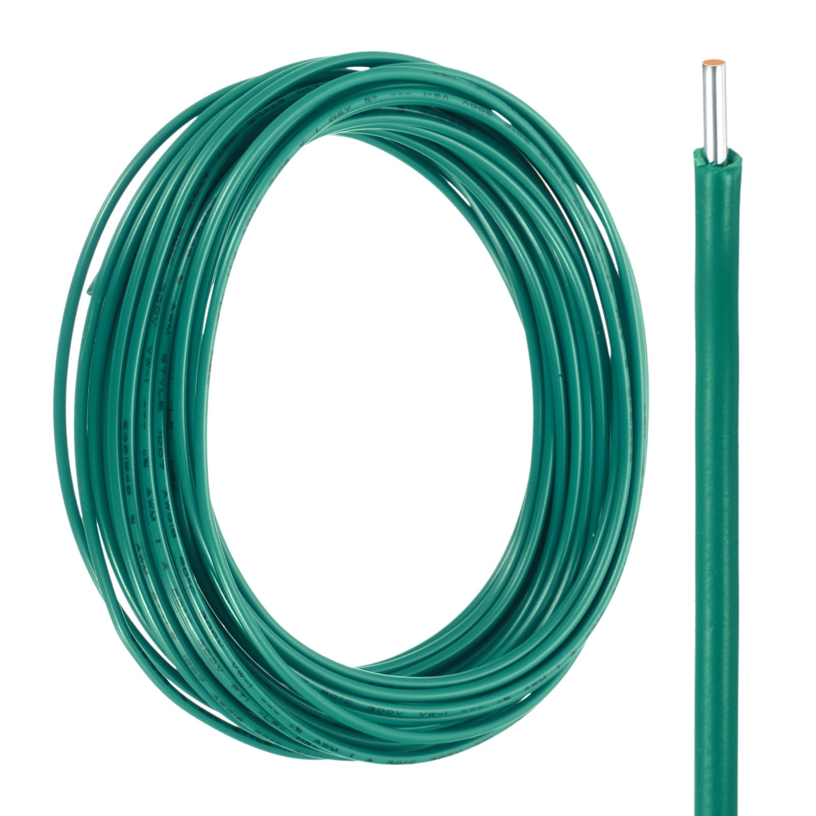 sourcing map UL1007 Solid Core Wire, 16 Gauge 25FT 300V 16 AWG Electrical Wire Tinned Copper PVC 80 Degree High Temp Internal Wiring for Fixed Installations, Appliances, Green