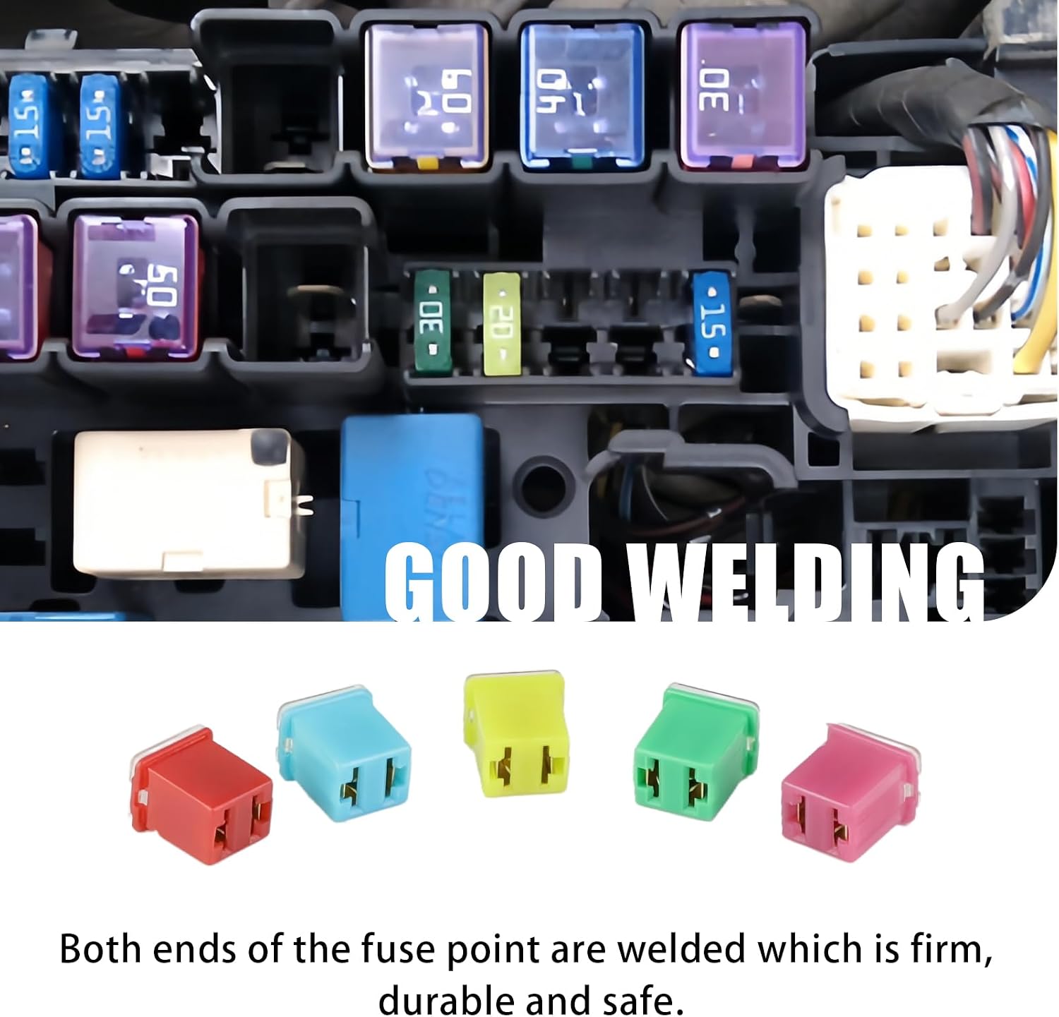 10 PCS Low Profile Fuse Square Car Fuses Assortment Kit, Low Profile Box Shape Inline Fuse for Trucks, Cars and SUVs, 20 A/30 A/40 A/50 A/60 A