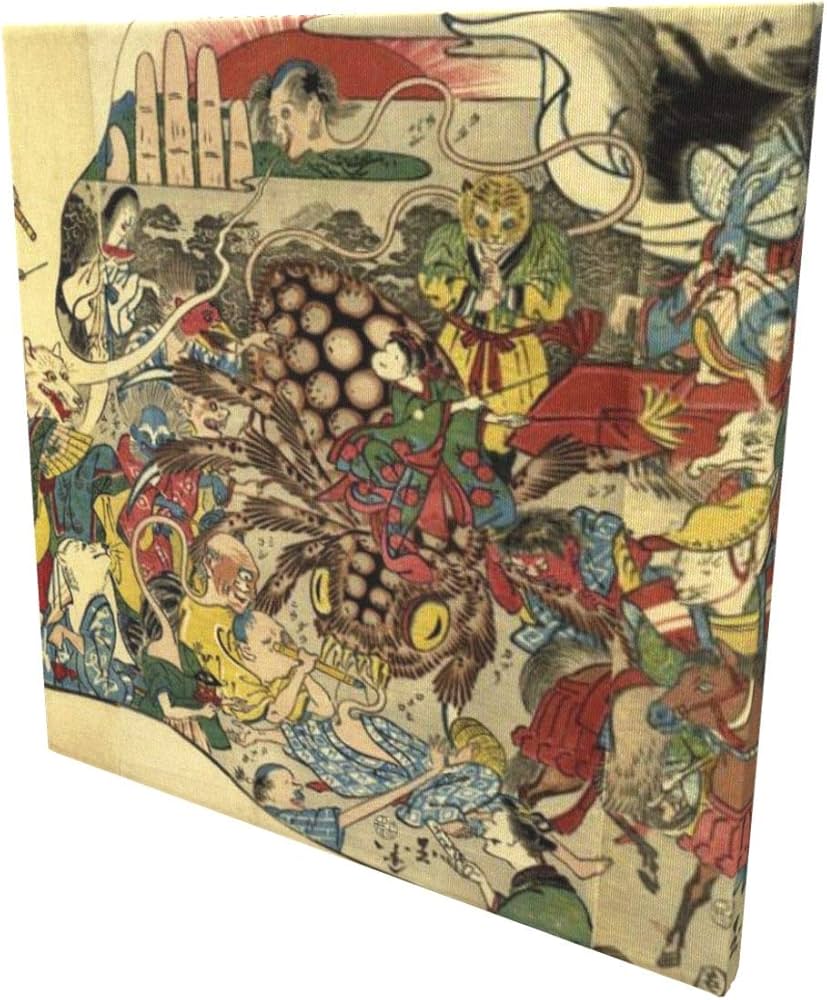 Amazon｜絵画 フレーム装飾画 玉園 画本西遊記百鬼夜行ノ圖 キャンバス