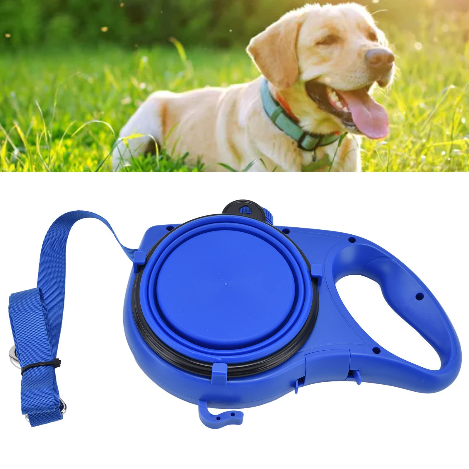 Correa de Perro Multifunción Portátil, Correa para Mascotas con Cuenco de Agua Plegable, Adecuada para Perros Pequeños y Medianos (9,1 x 6,7 x 2,0 Pulgadas)(Azul)