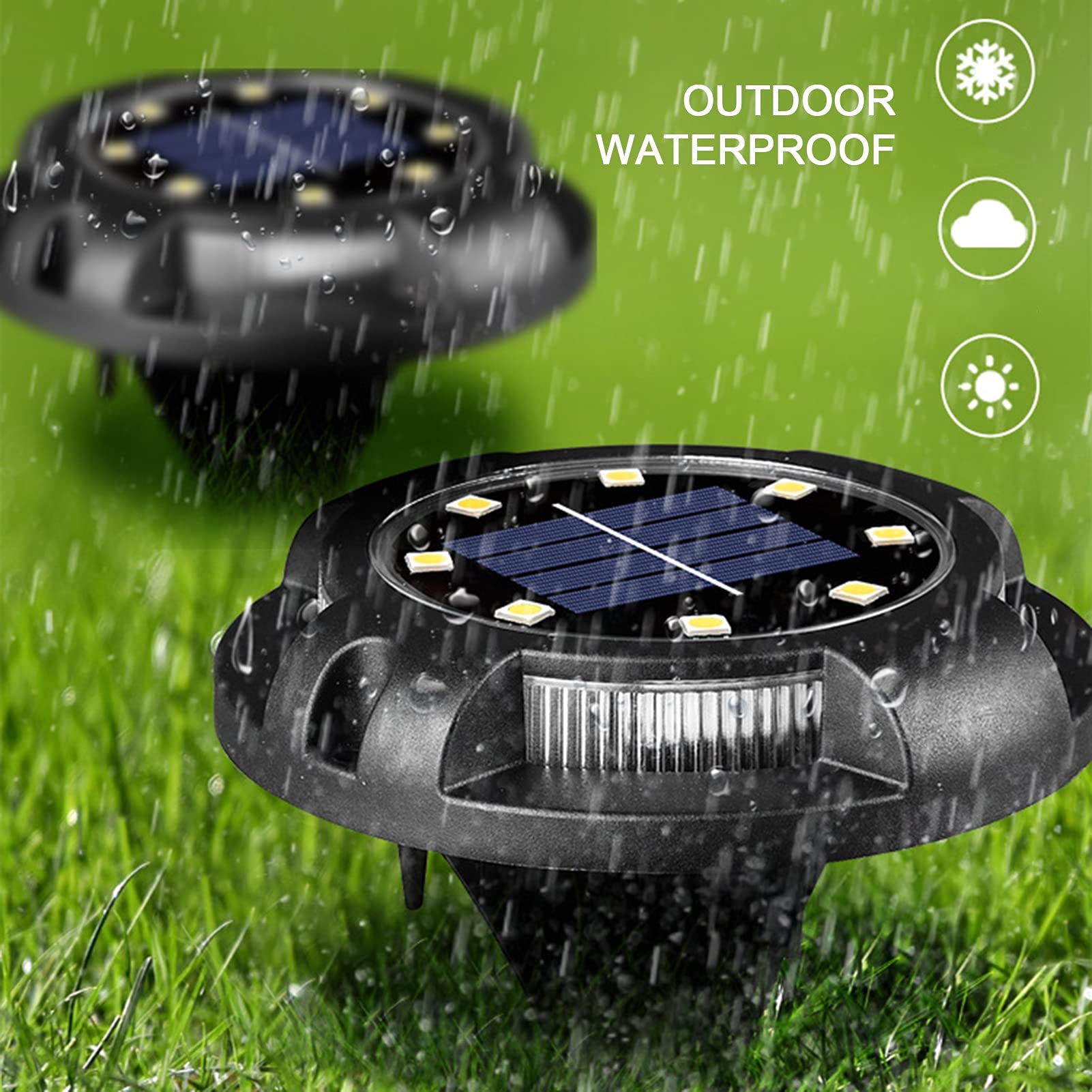 Solarne oświetlenie uziemiające, 8 LED, zewnętrzne oświetlenie solarne w ziemi, do krajobrazu, chodnika, trawnika, schodów, ścieżek, ogrodzenia schodów, wodoodporne, ciepłe światło, kolorowe światło