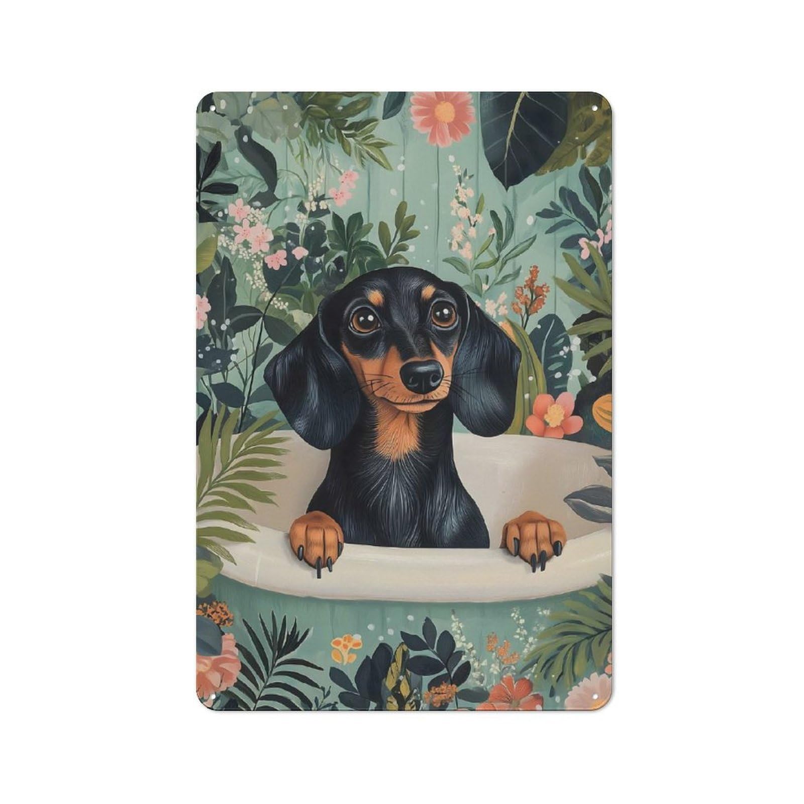 Bistro Style Dachshund in A Bathub Decorative Metal Plaque 30x20cm, Bistro Wall Plaque for Tea Room, Shop Wall Or Breakfast Area