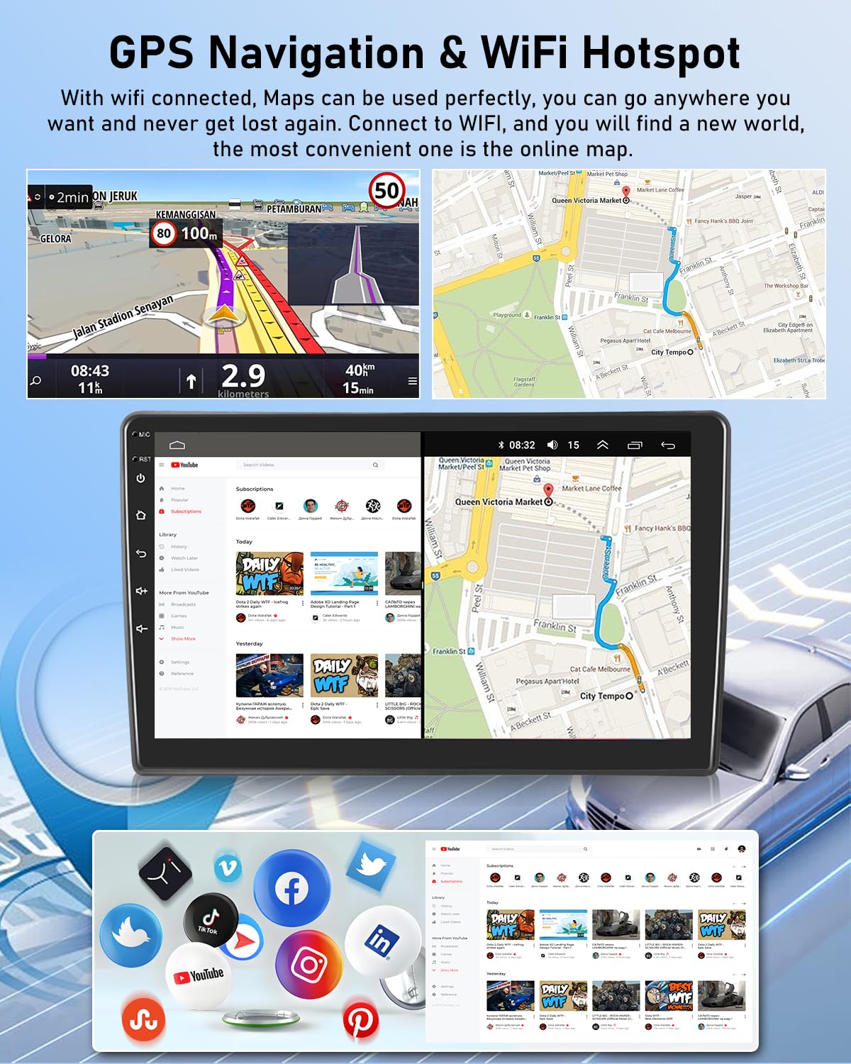 NHOPEEW Autoradio Android 2G+64G pour Citroen C5 2008-2017 - sans Fil Carplay & Android Auto - Stéréo Android 10 Pouces avec WiFi EQ GPS Mirror Link FM RDS + AHD Caméra de recul&Mic