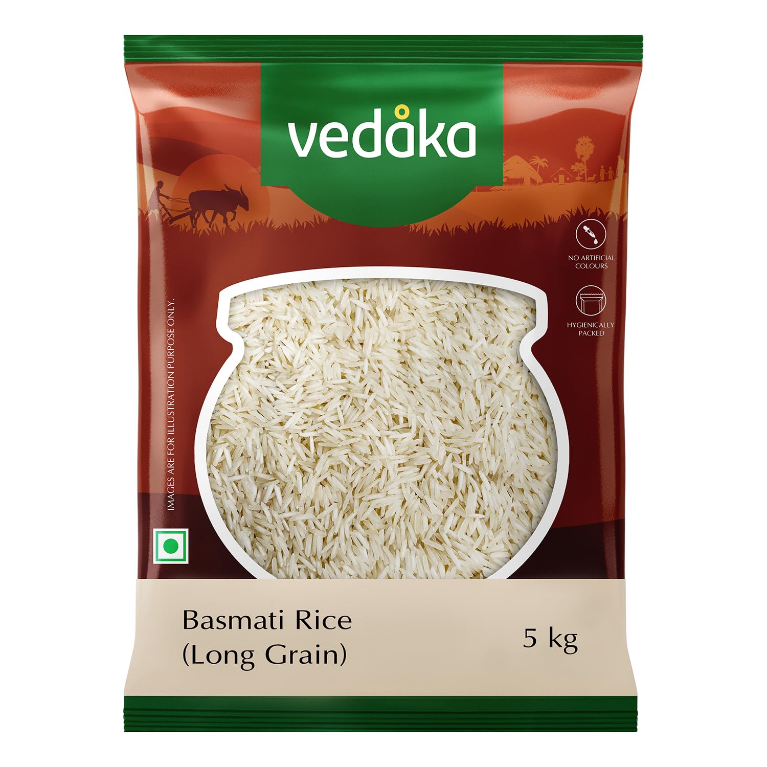 Amazon Brand - Vedaka Basmati Rice | 5 Kg | Long Grain | Super Basmati Rice | Aromatic Fragrance| Average Cooked Rice Length More Than 12mm