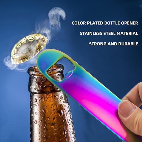 Rainbow Color Stainless Steel Flat Bottle Opener, Sturdy and Durable 2 Pcs to Send to Friends, Suitable for Bar Bartender Men Women Kitchen Restaurant Party Supplies (Medium)
