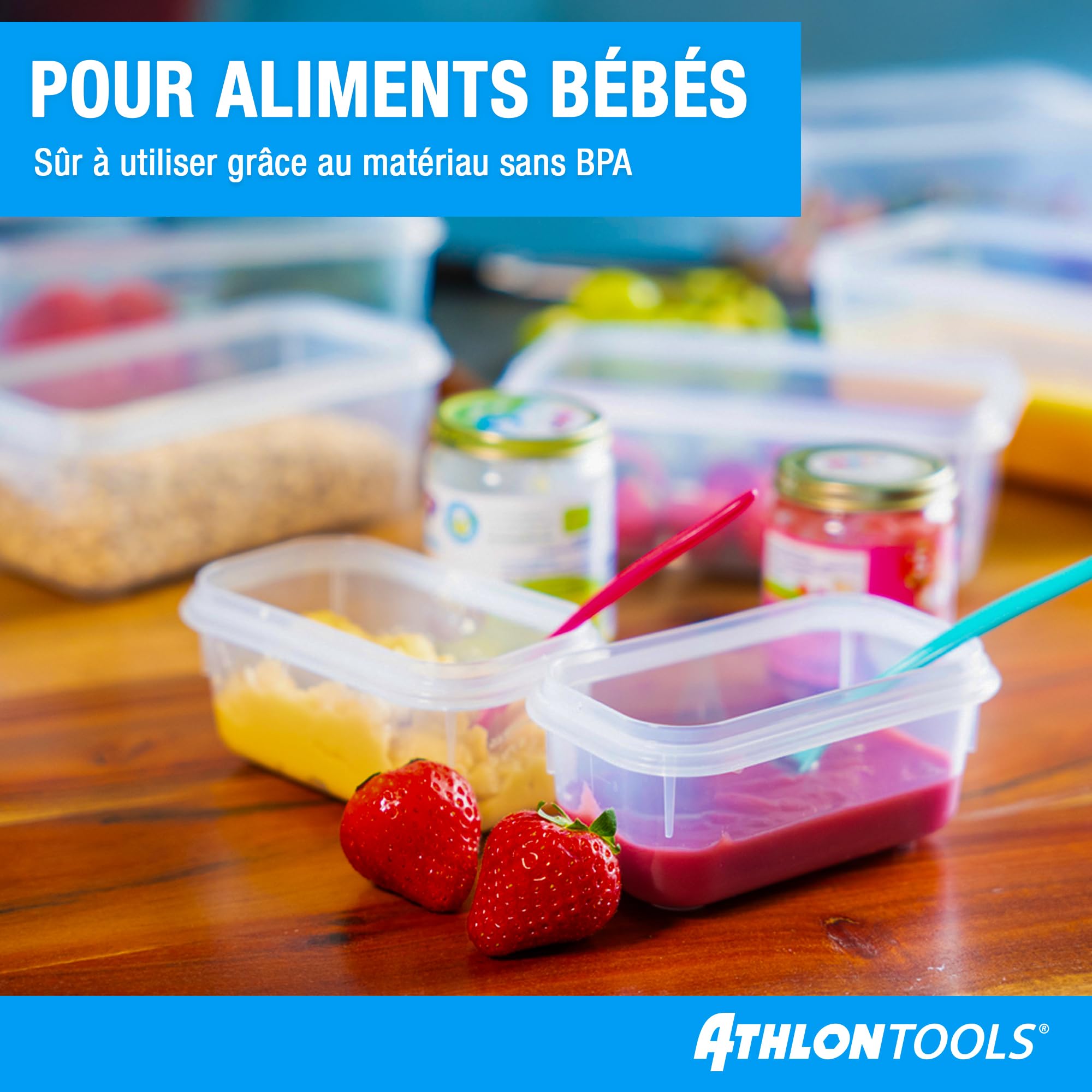 ATHLON TOOLS Lot de 4 boîtes de conservation de qualité gastronomique de 3 L - 100% hermétiques et étanches - de -40 à +100 degrés - pour tous les aliments - Sans BPA - Boîtes de conservation pour