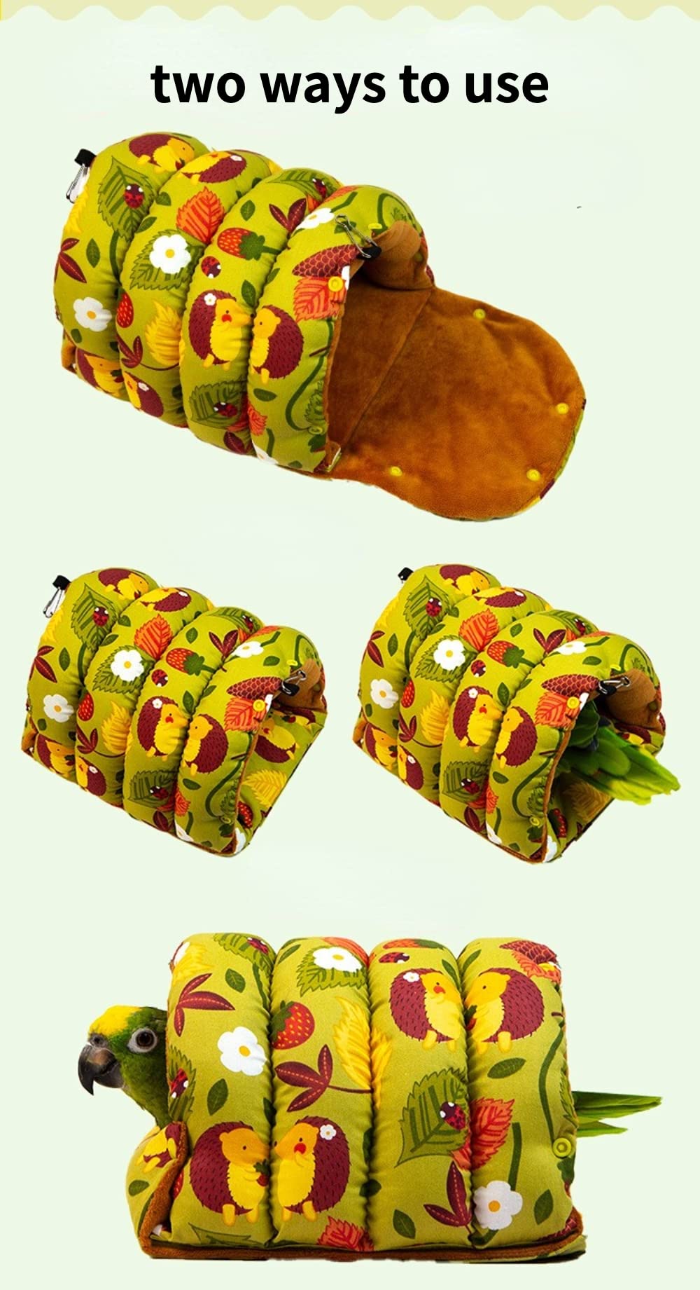 Hamaca colgante de invierno para loro, cama para dormir, cama para loro, escondite, lavable, para loro, periquito, cacatúas, periquitos, periquitos, periquitos, pájaros de apornis (L, verde bosque)