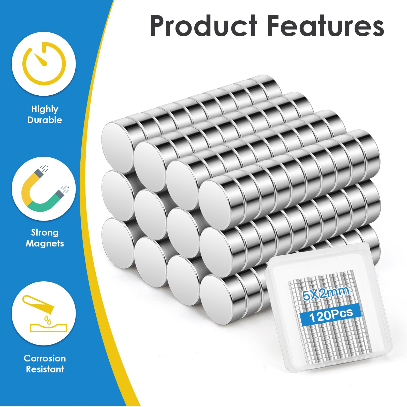 Wzone 5x2mm Strong Magnets - 120 Pack Mini Round Fridge Magnets for Office Crafts, Whiteboard, Pin Board and DIY Picture - Image 2