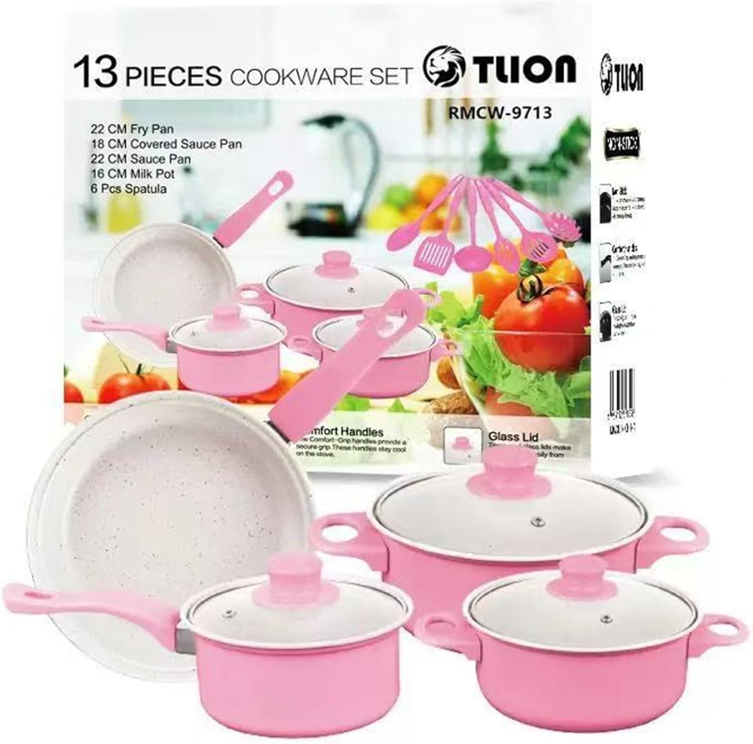 Pan Set|Cast Iron Pots and Pans Set 13Pcs Non Stick Cute Cookware Includes Lids Induction Cookware with Comfort Handle PFOA Free